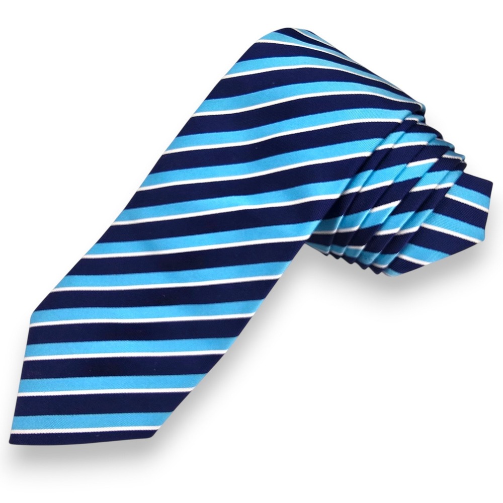 Osprey London Mens Silk Tie Blue White Striped Handmade England Graeme Ellisdon